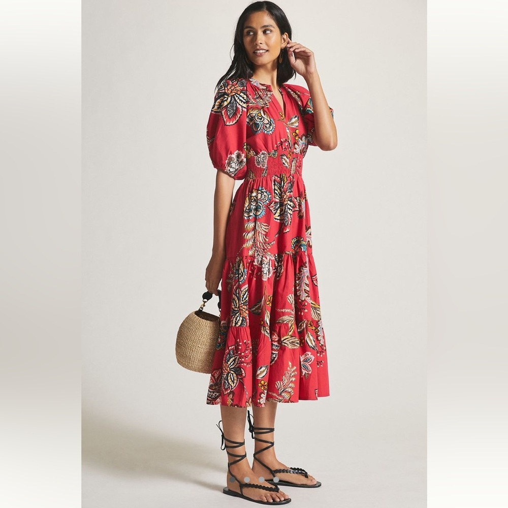Anthropologie Maeve Puff Sleeve Midi Dress, NWOT